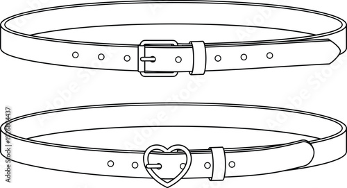 Women Leather Belt Set with Classic Buckle and Heart Shaped Buckle Front View Isolated on White Background Fashion Accessory Vector Illustration