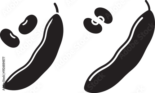 Beans silhouette and whole pods with seeds