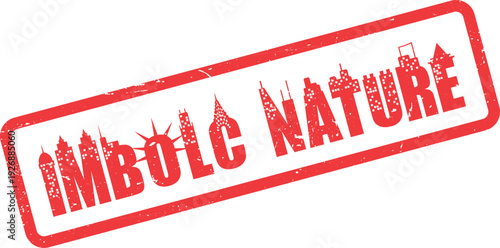 Imbolc Nature stamp with urban cityscape silhouettes representing environmental themes and seasonal cycles