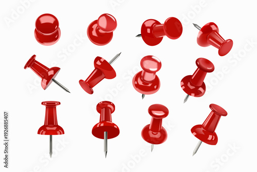 Push Pin, Drawing Pin & Thumbtack Vector for Isolated Map Marker, Office Stationery & Memo Highlight