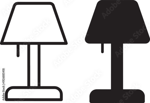 Desk lamp silhouette and outline icons