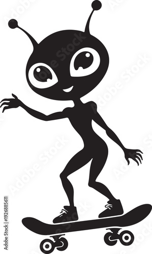 Alien Riding a Skateboard Silhouette