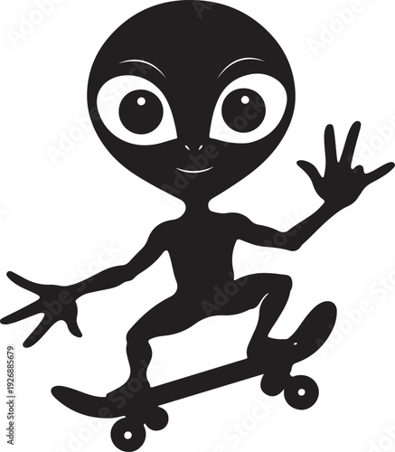 Alien Riding a Skateboard Silhouette