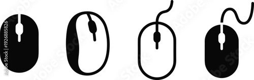 Computer mouse icons, wired device vector, technology accessory symbols, electronic gadget illustration, modern hardware design, digital equipment outline graphics