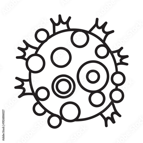 Line drawing of a virus with spikes and internal circular structures