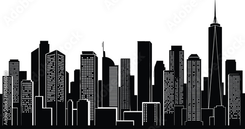 Modern city skyline silhouette with skyscrapers and urban buildings isolated on white background vector illustration for architecture and real estate design