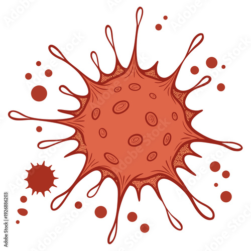 Illustration of a red virus particle with droplets Vector