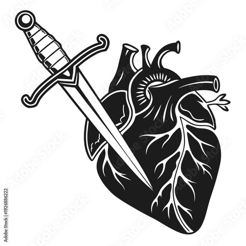 A sword plunged into a human heart Vector