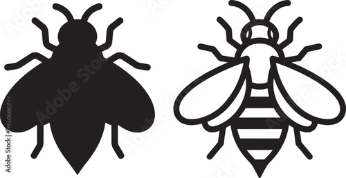 Bee silhouette and detailed line art bee