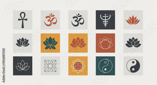 Collection of spiritual symbols representing various religious and philosophical concepts.