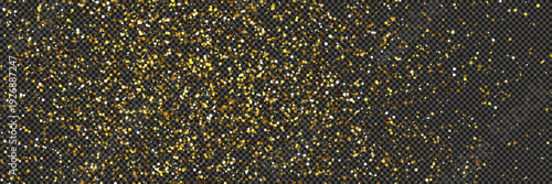 Gold glittering dust with stars on transparent backdrop