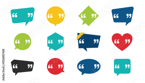 Colorful speech bubble vector set with flat quote boxes and chat icons for social media and UI design