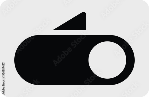 A black and white icon of a video camera on a gray background
