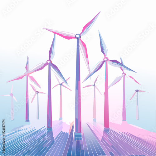 Vibrant Wind Turbines Generating Clean Energy with Modern Stylization and Future Vision