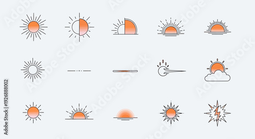 Collection of Various Sun and Weather Icons.