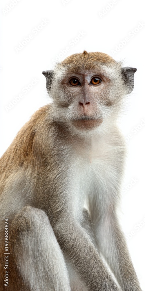 Naklejka premium Juvenile monkey sitting against white studio background
