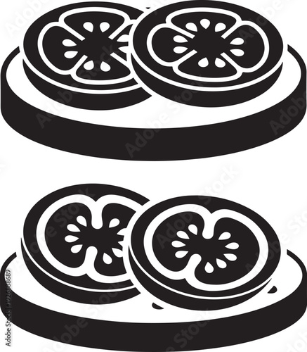 Tomato slice silhouette on plate food graphic
