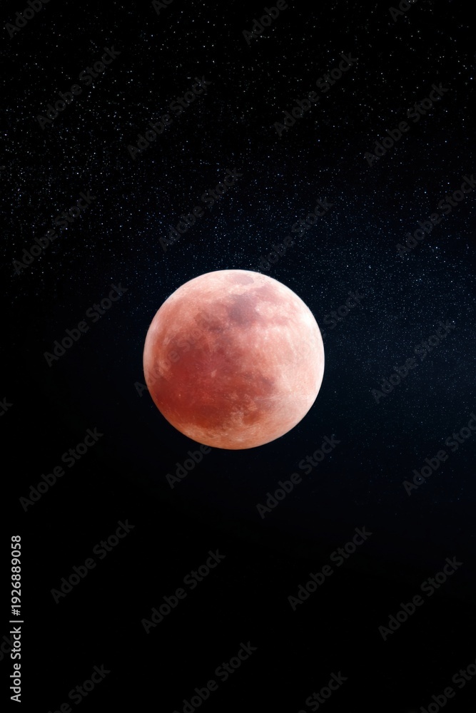 Obraz premium Red moon illuminated during lunar eclipse against night sky