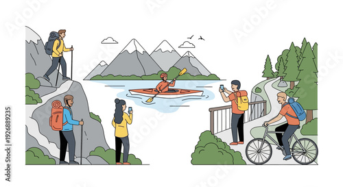 People enjoying outdoor recreational activities in nature.