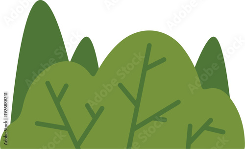 Flat Illustration Green Bushy Shrub with Small Tree Shape Element Design