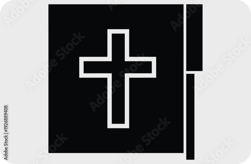 A black book with a white cross on the cover