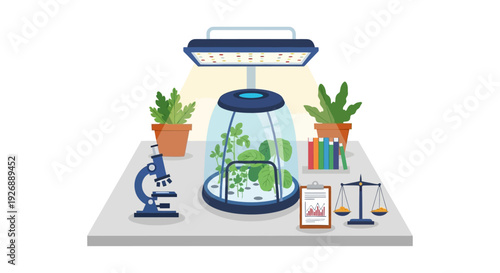 Scientific experiment with plants in a controlled environment.