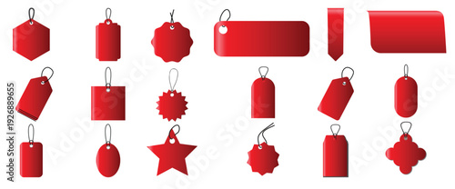 set of red  blank red price tags and labels in various shapes, perfect for marketing, promotional campaigns, and retail sales