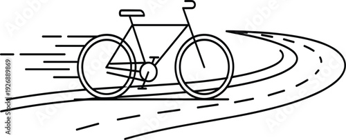 Fast Bicycle Riding on Road Line Icon Illustration Showing Speed Motion, Cycling Sport, Urban Transportation and Active Lifestyle Vector Design