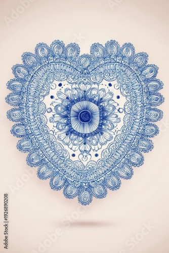 Blue Heart Shape Created with Small Dots on a Cream Background in Soft Lighting