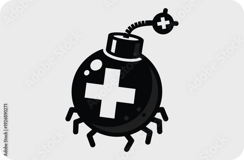 Bomb with a medical cross and insect legs