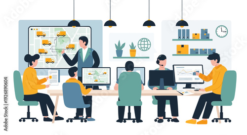 Team collaborating in a modern office meeting room.