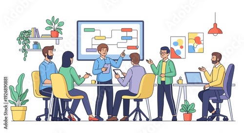 Team collaborating in a modern office meeting room.