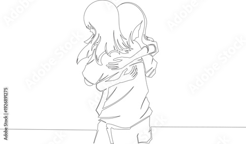 Wallpaper Mural Continuous One Line Drawing of Two Women Hugging Each Other eps10 Torontodigital.ca