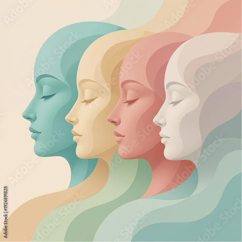 Moments of Transition as a flat, sequential abstract shapes arranged in smooth progression, soft pastel color transition, as adaptation and transformation concept.eps