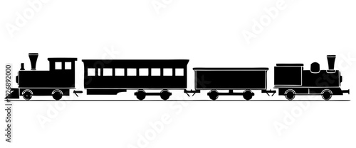 Black train silhouette,cargo wagons silhouette,rail car,passenger train vector illustration