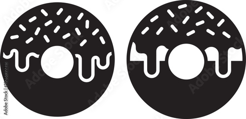 Two silhouette donuts with sprinkles and icing