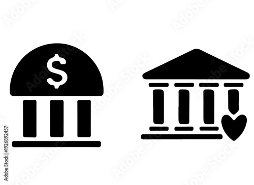 Bank Building Silhouette Vector, Financial Institution Icon Silhouette Illustration