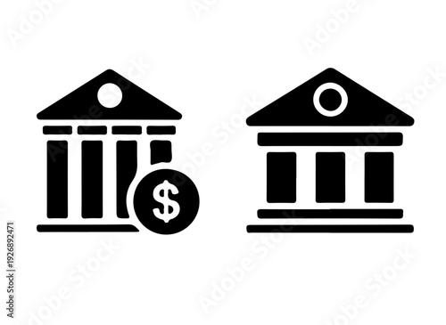 Bank Building Silhouette Vector, Financial Institution Icon Silhouette Illustration