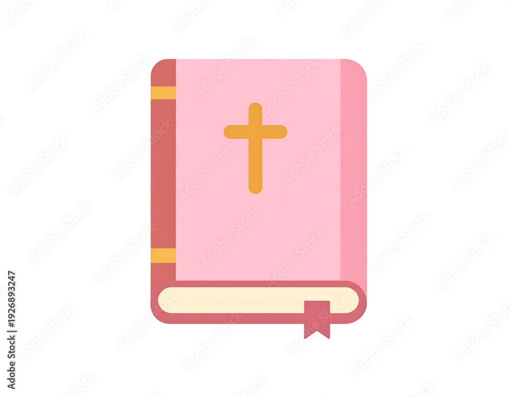 Fototapeta premium Pink religious book with a gold cross on cover, bookmark, and spine details
