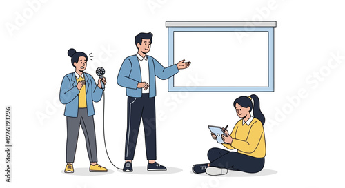 Presentation and Interview Scene with Diverse Individuals.