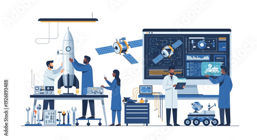 Space Exploration Team Working on Rocket and Satellite Technology.