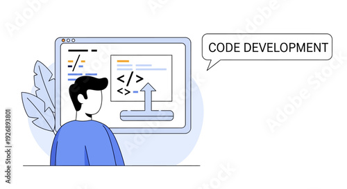Programmer working on code development on a computer screen.