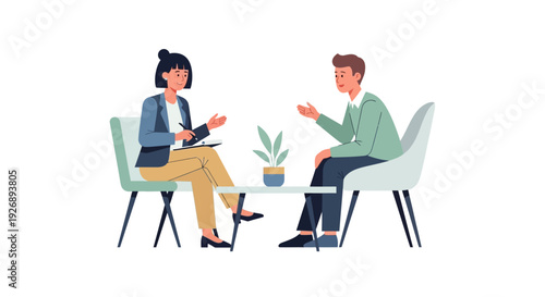 Two people in a meeting discussing ideas.