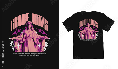 Grace Wins Christian Streetwear Vector T-shirt, Brutalism Design . Faith Graphic T shirt. Jesus T shirt Design for Print on Demand, Urban T-shirt Design