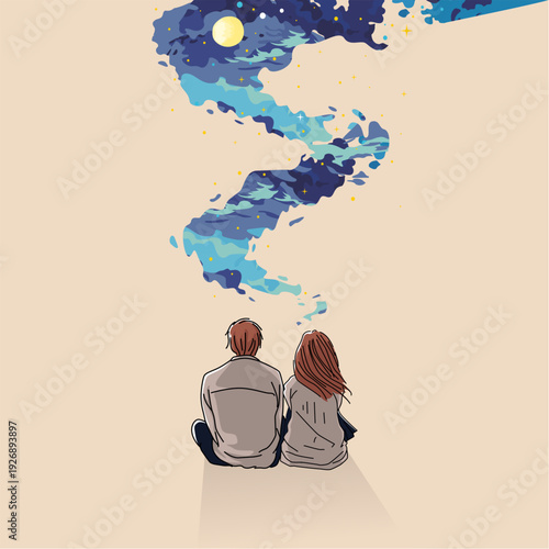 A couple stargazing at the night sky