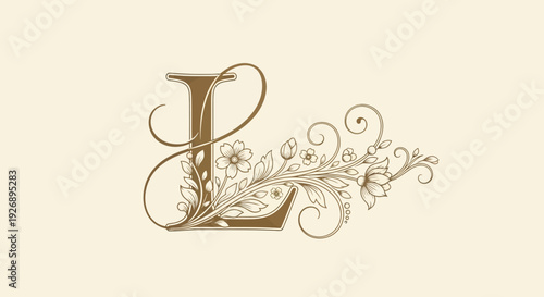 Elegant ornate capital letter L with floral decoration.