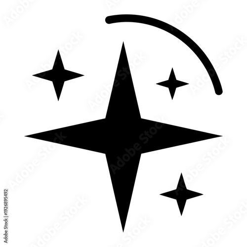 Sparkle and stars icon for clean, magic, or AI enhancement concept, black vector illustration