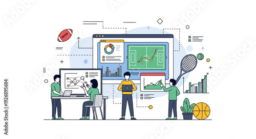 Team collaborating on sports analytics and data visualization.