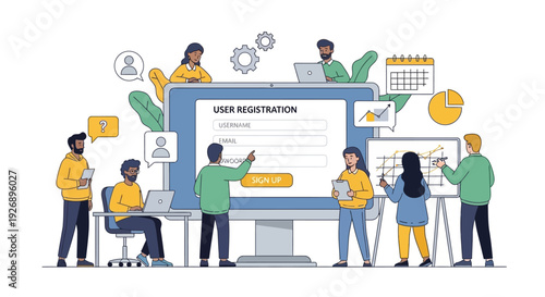Team Collaborating on User Registration Process Online.