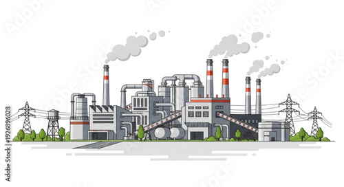 Industrial power plant emitting smoke into the atmosphere, causing pollution and environmental concerns.